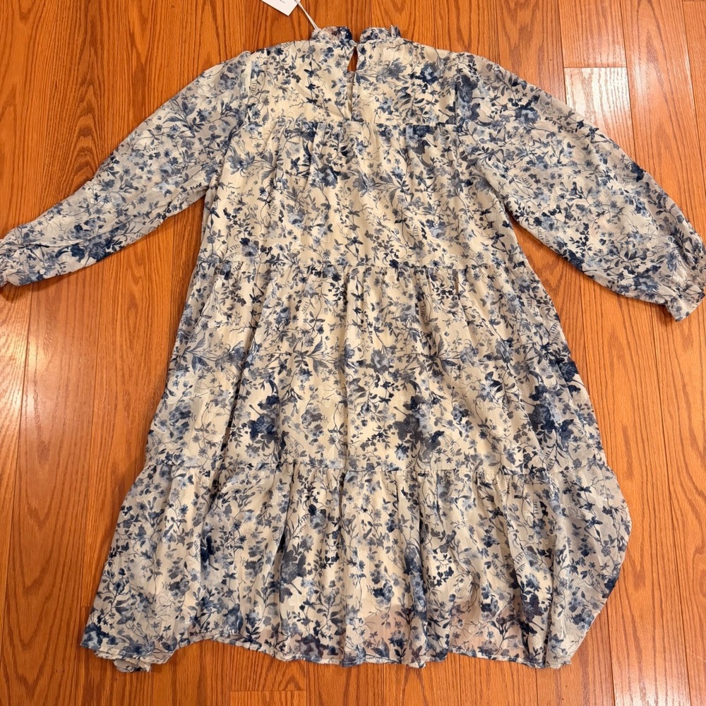 Polagram Womens Dress Medium Blue Floral Smocked Tiered Boho Cottagecore - Picture 8 of 12